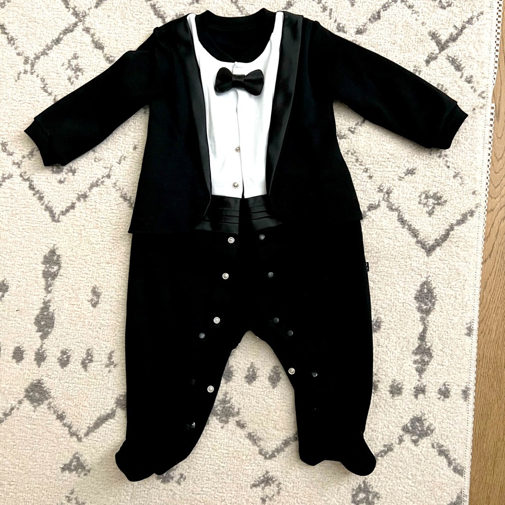 6 month snap up one piece baby tux
